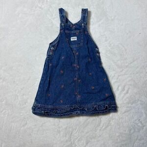 Vintage OshKosh B'Gosh Denim Girls Overall Dress Embroidered Strawberries 6